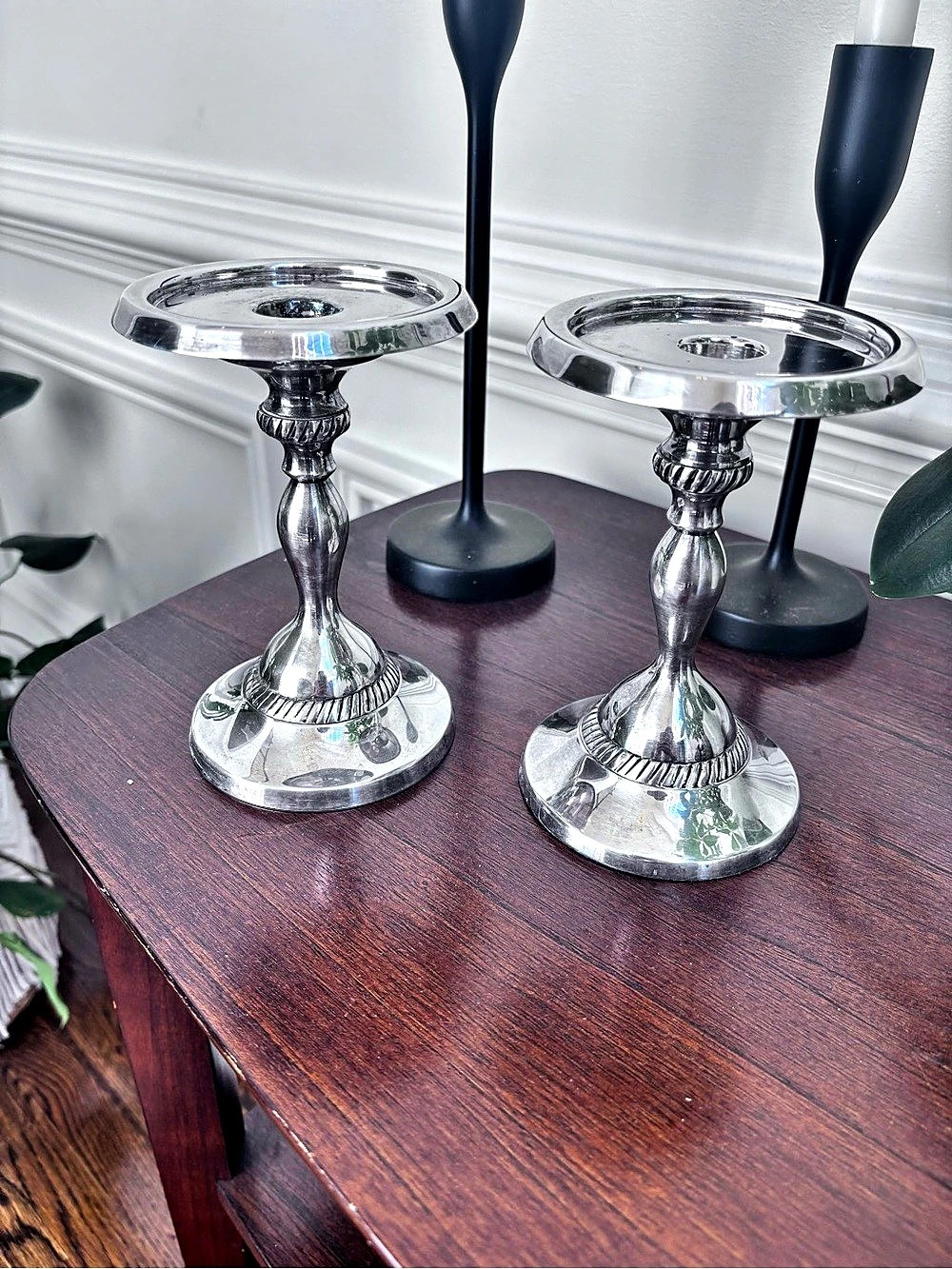 Pottery Barn Silver Candlestick Holders Set of 2